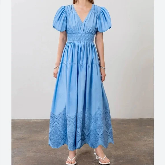 Moon River | Dresses | Moon River Blue Embroidered Dress | Poshmark
